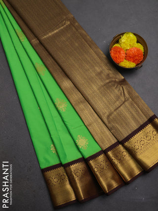 Green & Coffee Brown Semi Kanchipuram Silk - Korvai