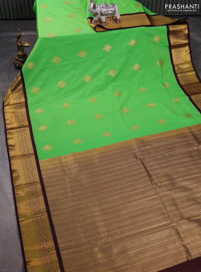 Green & Coffee Brown Semi Kanchipuram Silk - Korvai
