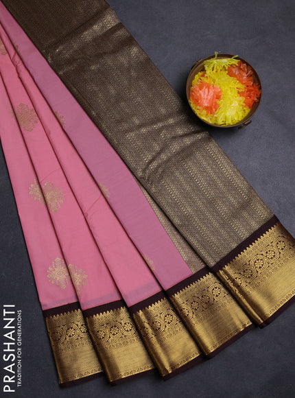 Peach Pink & Maroon Semi Kanchipuram Silk - Korvai