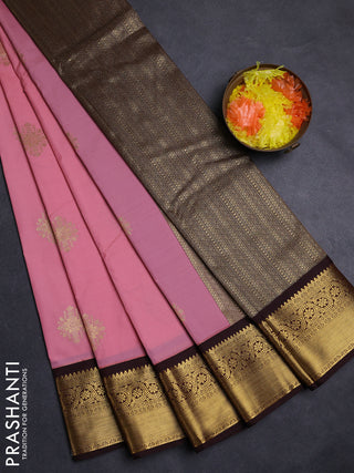 Peach Pink & Maroon Semi Kanchipuram Silk - Korvai