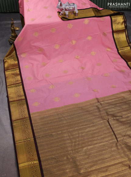 Peach Pink & Maroon Semi Kanchipuram Silk - Korvai