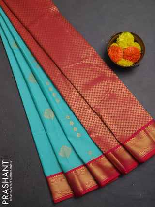 Teal Blue & Pink Semi Kanchipuram Silk - Korvai