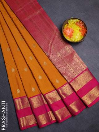 Mustard Yellow & Pink Semi Kanchipuram Silk - Korvai