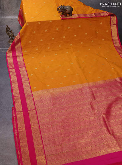 Mustard Yellow & Pink Semi Kanchipuram Silk - Korvai