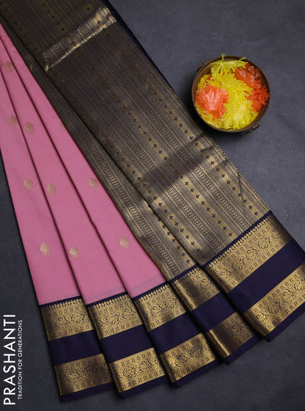 Pink & Navy Blue Semi Kanchipuram Silk - Korvai