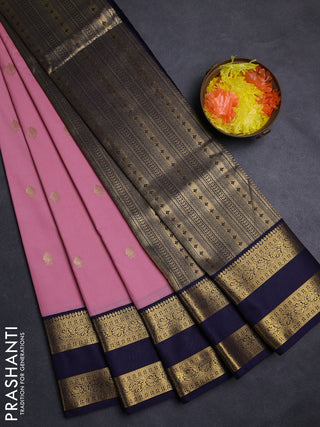 Pink & Navy Blue Semi Kanchipuram Silk - Korvai