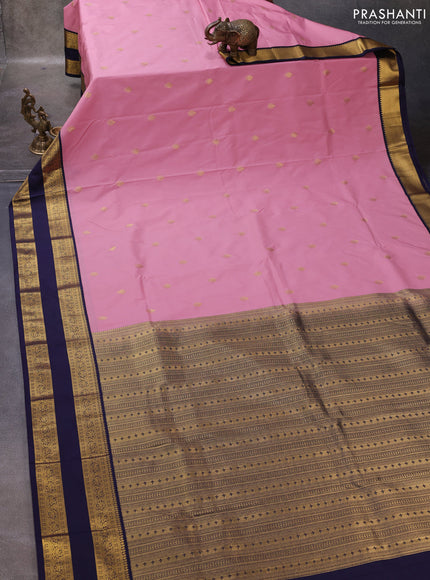 Pink & Navy Blue Semi Kanchipuram Silk - Korvai