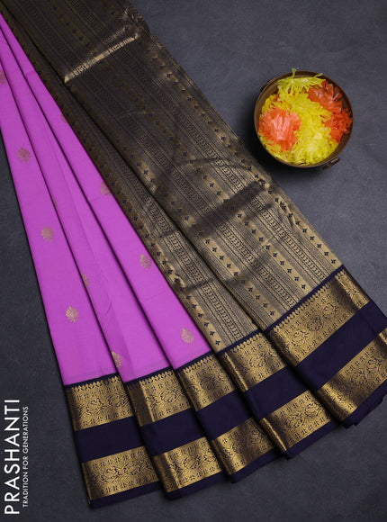 Lavender & Navy Blue Semi Kanchipuram Silk - Korvai