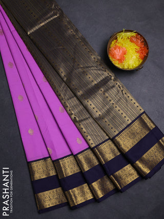 Lavender & Navy Blue Semi Kanchipuram Silk - Korvai