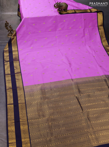 Lavender & Navy Blue Semi Kanchipuram Silk - Korvai
