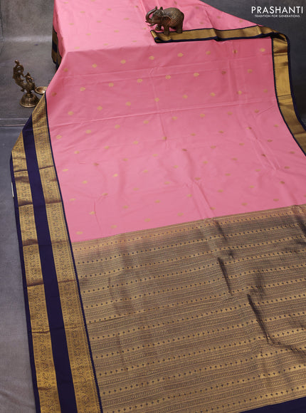 Peach  & Navy Blue Semi Kanchipuram Silk - Korvai