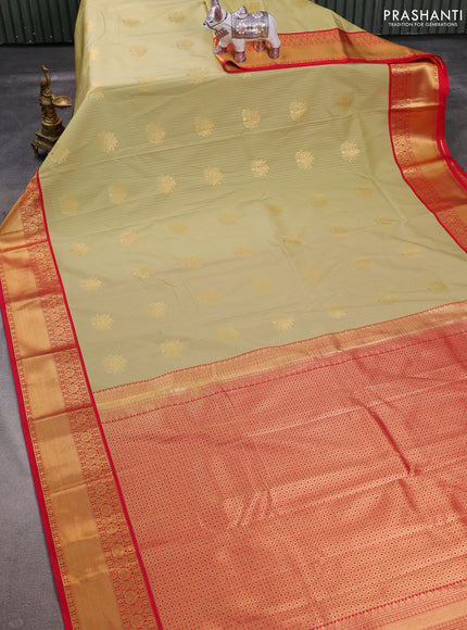 Pastel Green & Red Semi Kanchipuram Silk - Korvai
