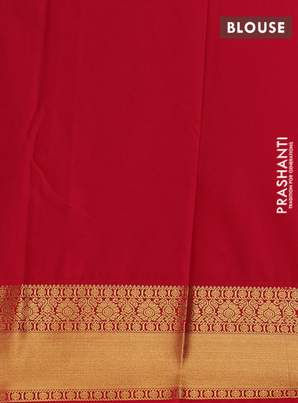 Lime Green & Red Semi Kanchipuram Silk - Korvai