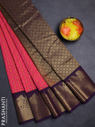 Peach Pink & Violet Semi Kanchipuram Silk - Korvai
