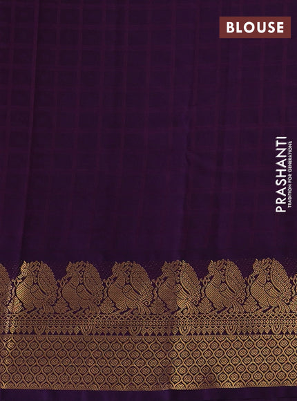 Peach Pink & Violet Semi Kanchipuram Silk - Korvai