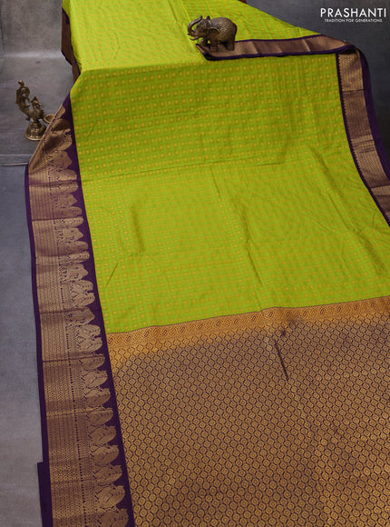 Lime Green & Purple Semi Kanchipuram Silk - Korvai