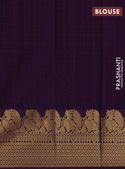 Lime Green & Purple Semi Kanchipuram Silk - Korvai