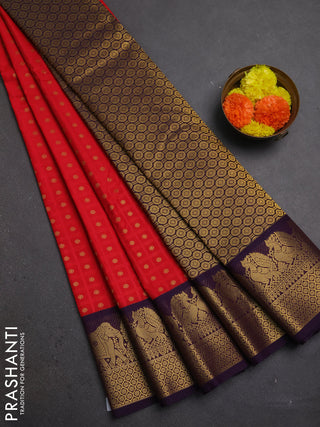 Red & Purple Semi Kanchipuram Silk - Korvai