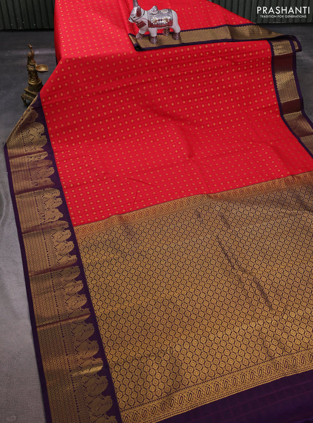Red & Purple Semi Kanchipuram Silk - Korvai