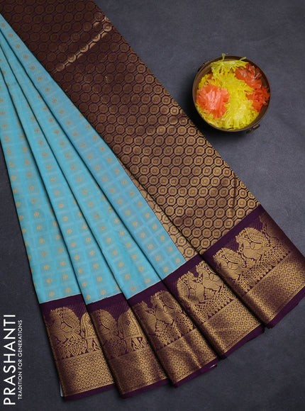 Sky Blue & Purple Semi Kanchipuram Silk - Korvai
