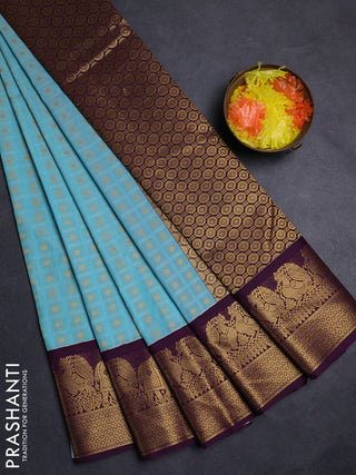 Sky Blue & Purple Semi Kanchipuram Silk - Korvai