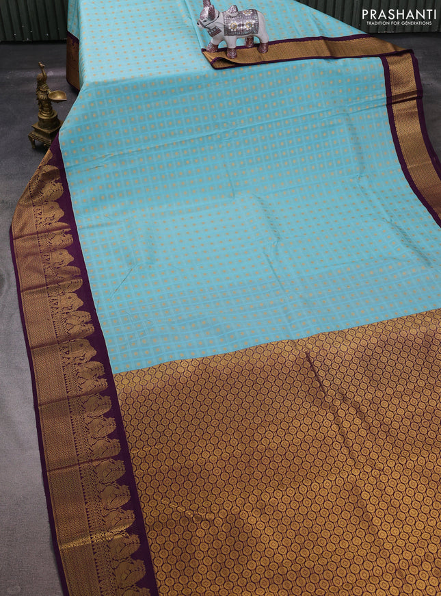 Sky Blue & Purple Semi Kanchipuram Silk - Korvai
