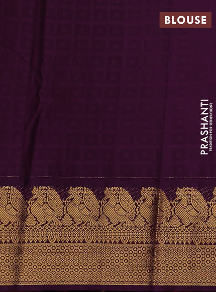 Mustard Yellow & Purple Semi Kanchipuram Silk - Korvai