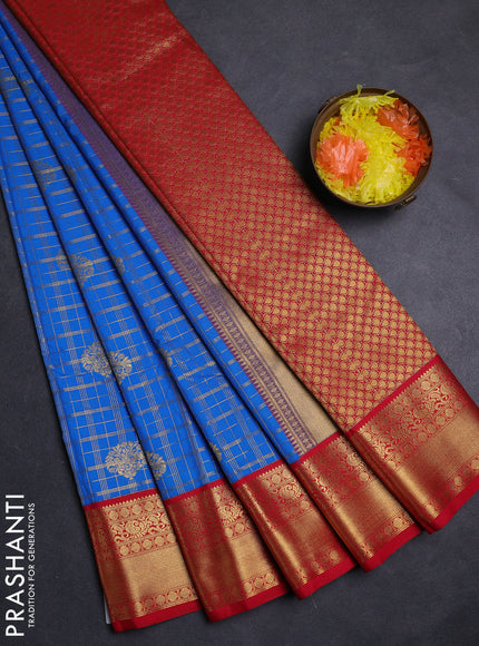 Cs Blue & Red Semi Kanchipuram Silk - Korvai