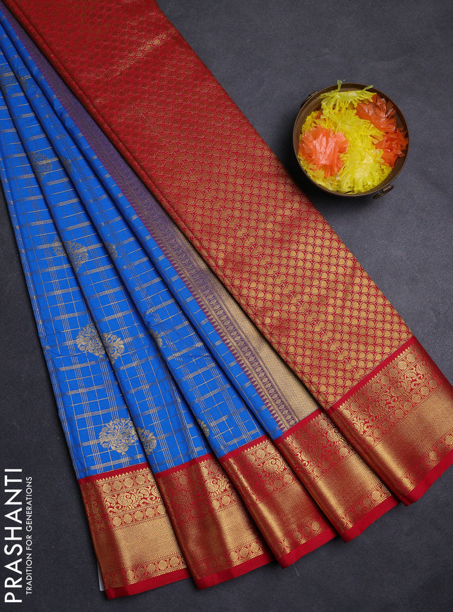 Cs Blue & Red Semi Kanchipuram Silk - Korvai