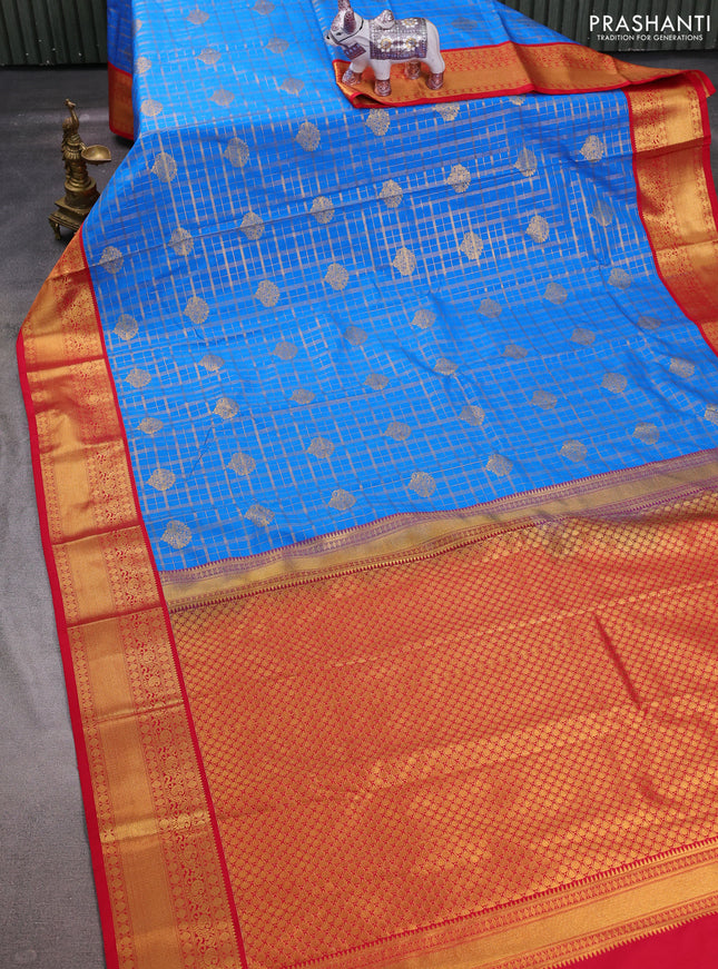 Cs Blue & Red Semi Kanchipuram Silk - Korvai