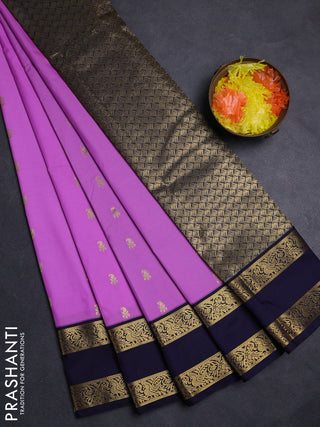 Lavender & Navy Blue Semi Kanchipuram Silk - Korvai