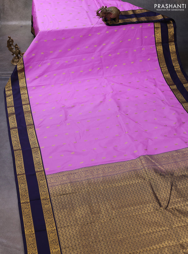 Lavender & Navy Blue Semi Kanchipuram Silk - Korvai