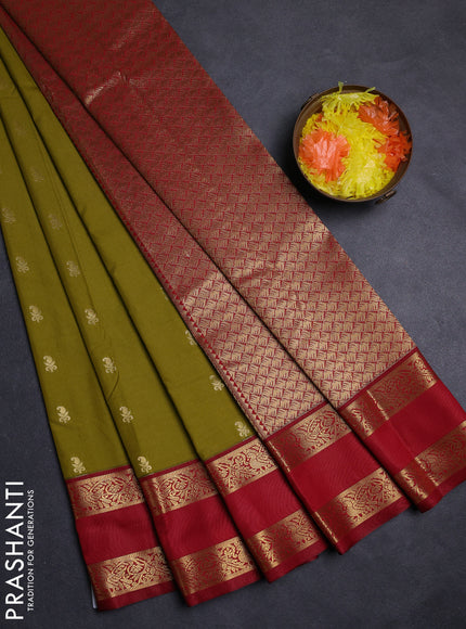 Mehendi Green & Maroon Semi Kanchipuram Silk - Korvai