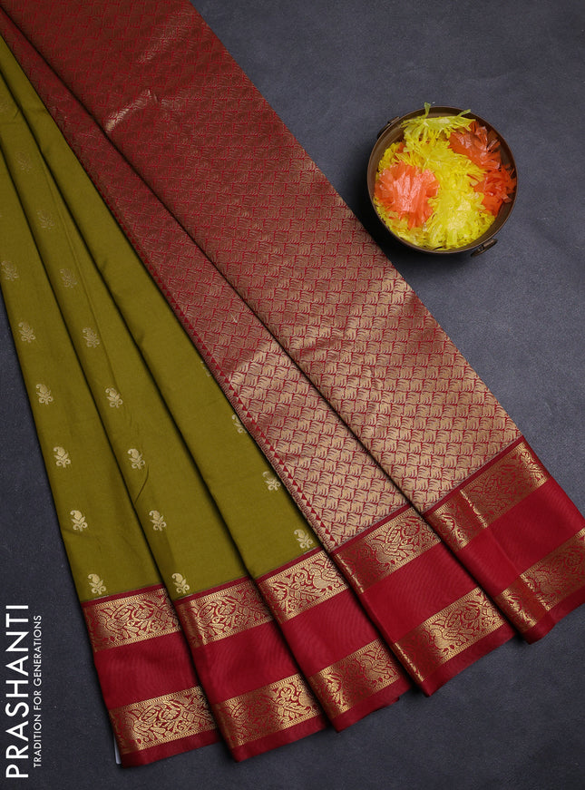 Mehendi Green & Maroon Semi Kanchipuram Silk - Korvai