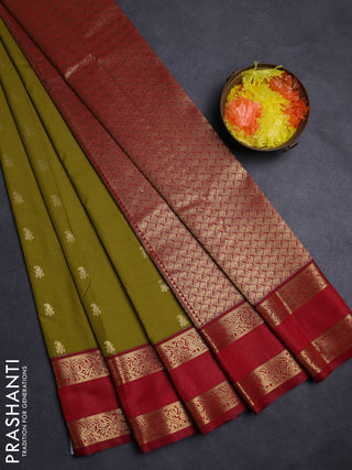 Mehendi Green & Maroon Semi Kanchipuram Silk - Korvai