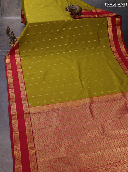 Mehendi Green & Maroon Semi Kanchipuram Silk - Korvai