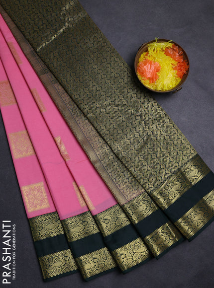 Pink & Green Semi Kanchipuram Silk - Korvai