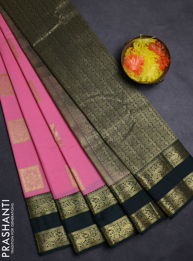 Pink & Green Semi Kanchipuram Silk - Korvai