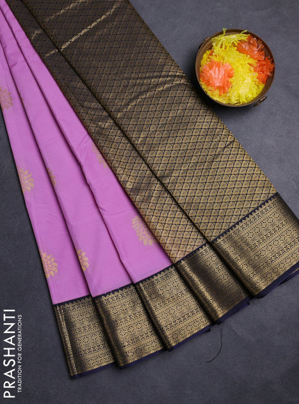 Lavender & Navy Blue Semi Kanchipuram Silk - Korvai
