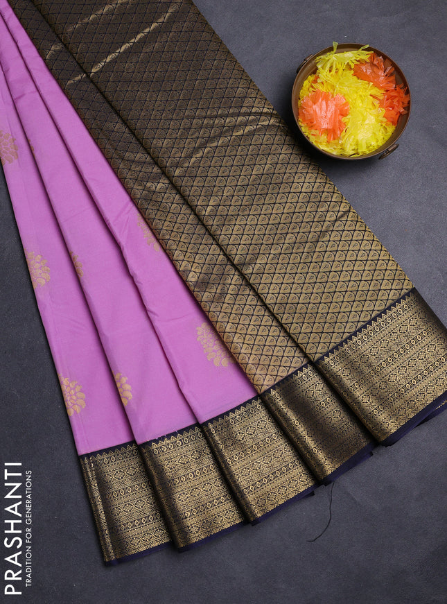 Lavender & Navy Blue Semi Kanchipuram Silk - Korvai