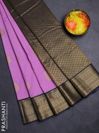 Lavender & Navy Blue Semi Kanchipuram Silk - Korvai