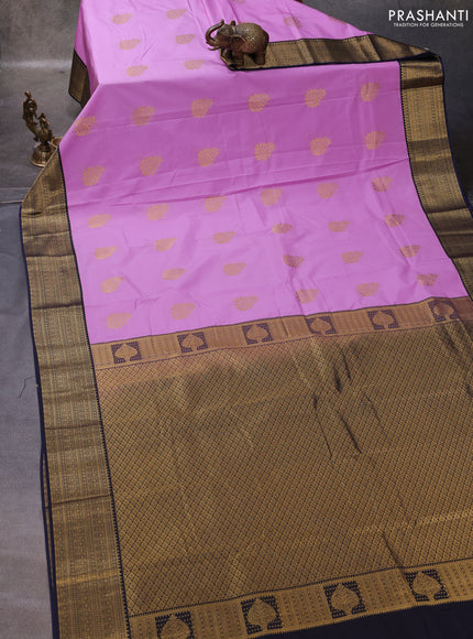 Lavender & Navy Blue Semi Kanchipuram Silk - Korvai