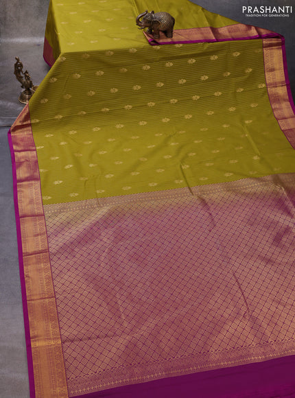 Mehendi Green & Magenta Pink Semi Kanchipuram Silk - Korvai