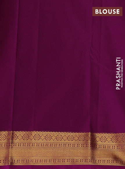 Mehendi Green & Magenta Pink Semi Kanchipuram Silk - Korvai