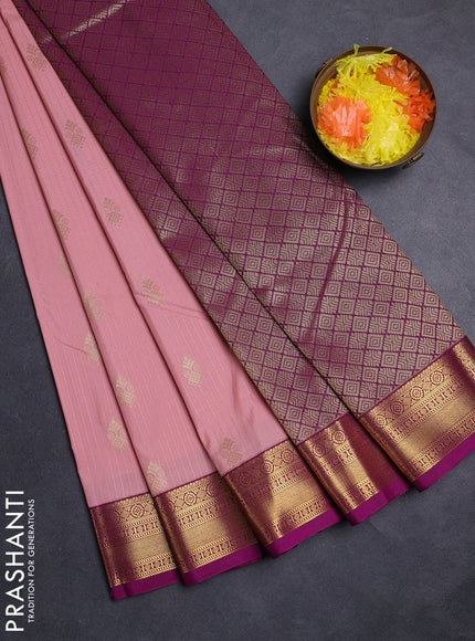 Peach Pink & Magenta Pink Semi Kanchipuram Silk - Korvai