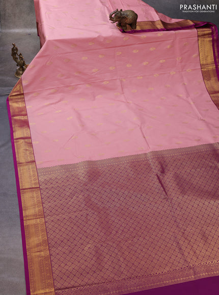 Peach Pink & Magenta Pink Semi Kanchipuram Silk - Korvai