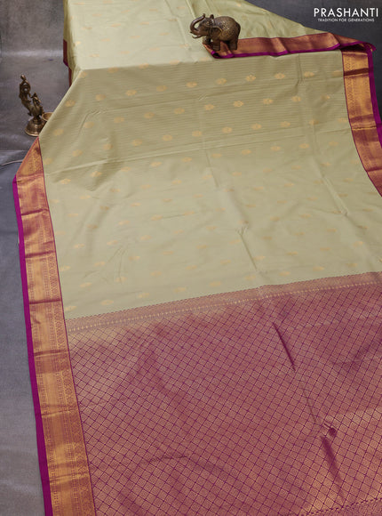 Pastel Green & Magenta Pink Semi Kanchipuram Silk - Korvai
