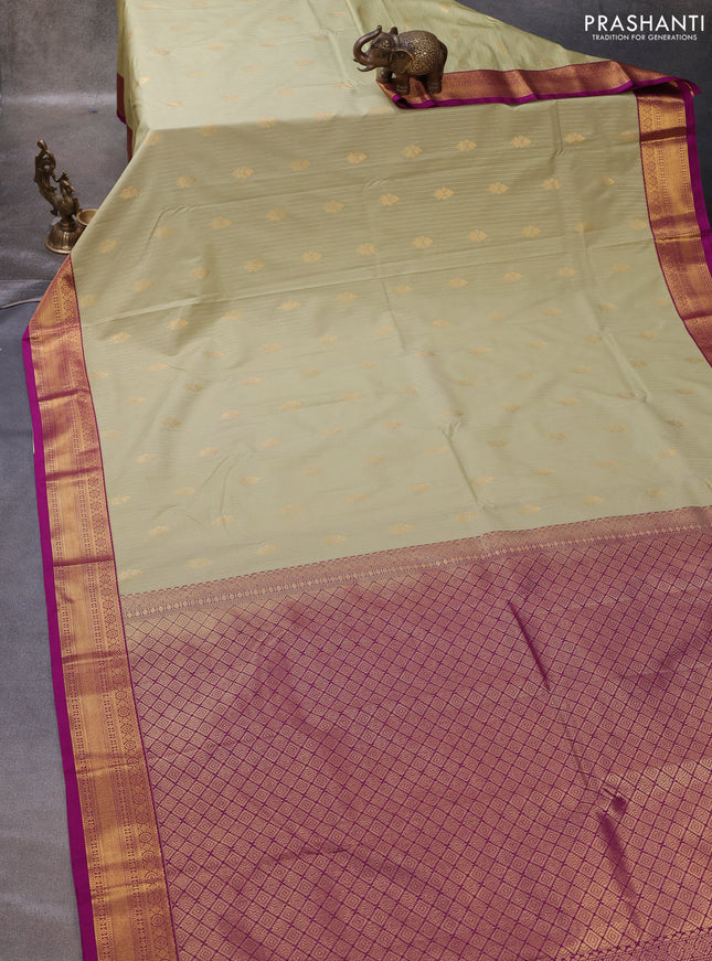 Pastel Green & Magenta Pink Semi Kanchipuram Silk - Korvai