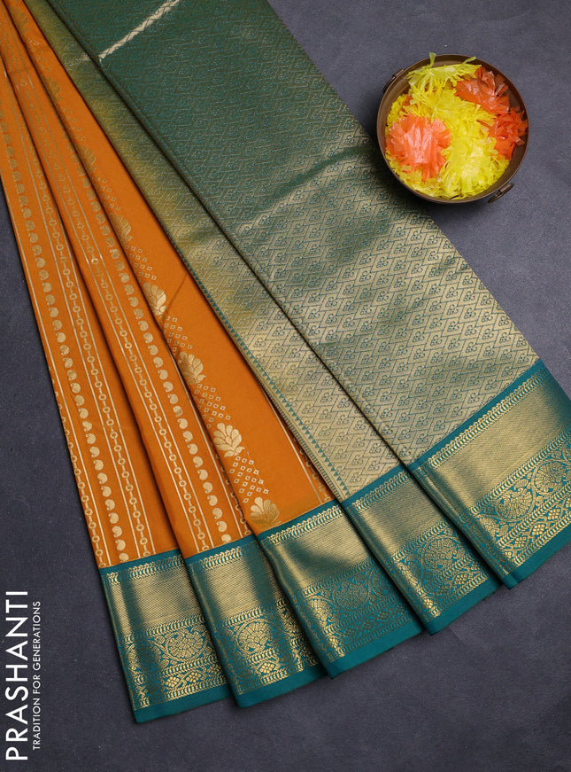 Mustard Yellow & Green Semi Kanchipuram Silk - Korvai