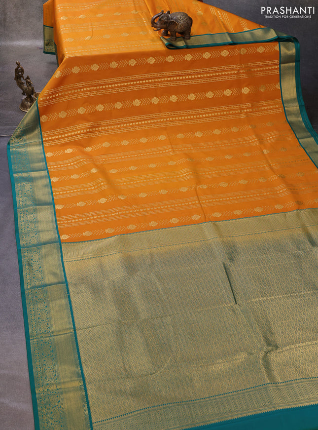 Mustard Yellow & Green Semi Kanchipuram Silk - Korvai
